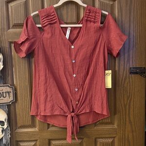 Brick Red Cold Shoulder Blouse